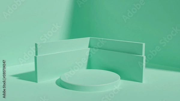 Fototapeta 3D rendering minimal background, geometrical scene with podium for product display.