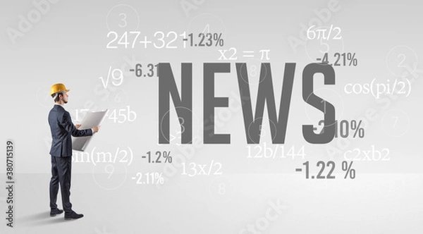 Fototapeta Technology Engineer in hard hat with NEWS abbreviation