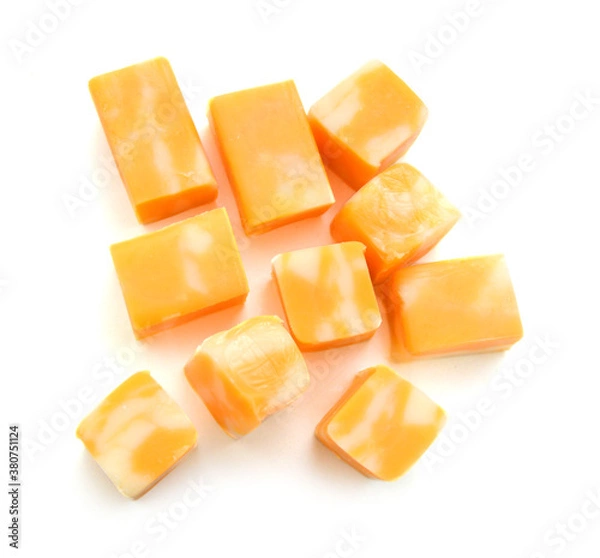 Obraz Cubes of Colby Cheese isolated on white