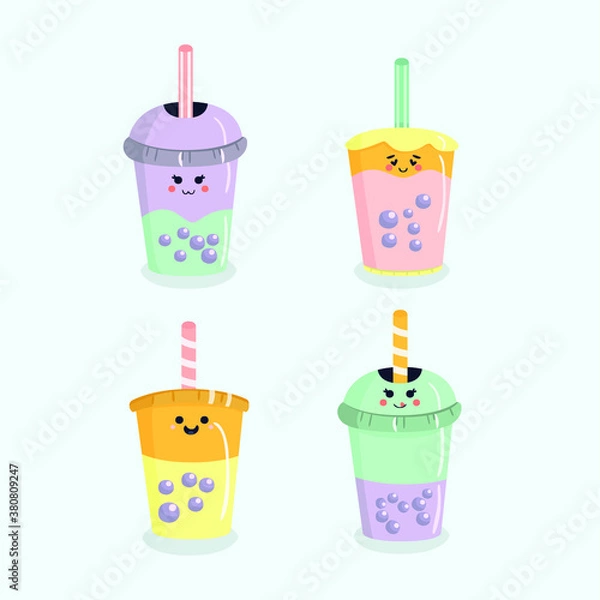 Obraz cute bubble tea collection flat design