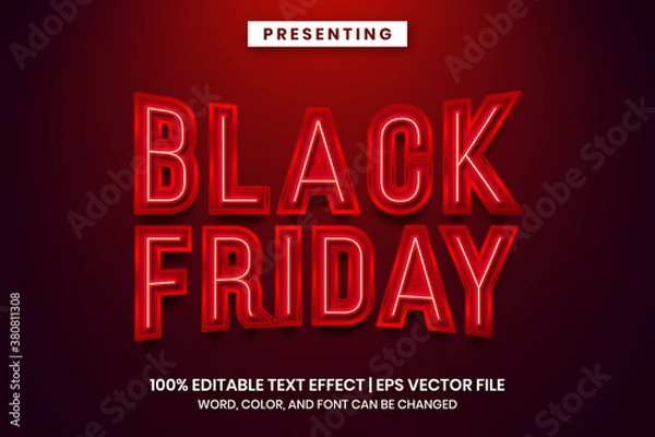 Fototapeta Neon sign black friday text effect template