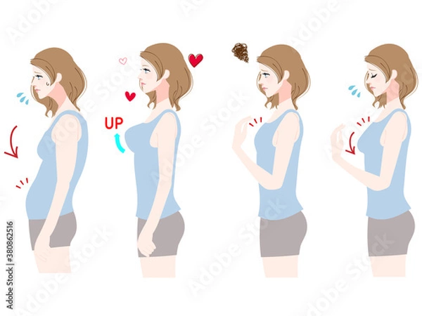 Fototapeta 女性のバストアップと胸の悩みセット