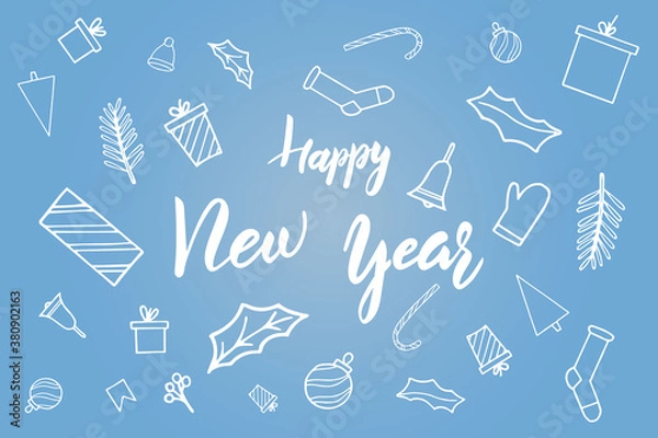 Fototapeta Happy New Year hand lettering calligraphy text with decor