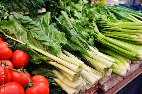 Fototapeta close up of salad and tomatoes