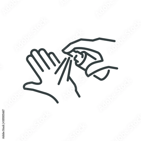 Fototapeta Sanitize Hands Sanitizing Hands using Sanitizer Antibacterial Spray Hygiene Icon Linear Line Editable stroke