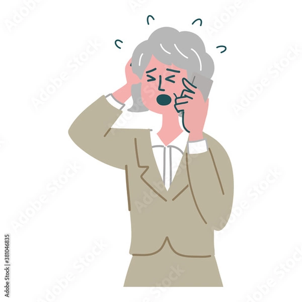 Fototapeta スーツ　女性　シニア　携帯電話　スマホ　士業　焦っている
