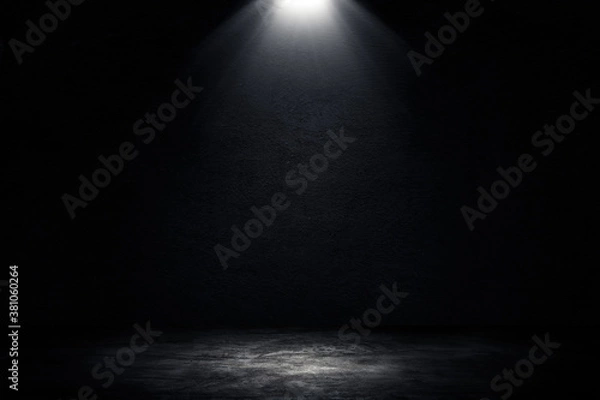 Fototapeta Abstract image empty space of Studio dark room concrete floor grunge texture background with spotlight.