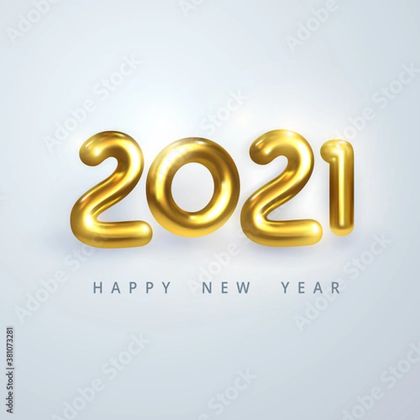 Fototapeta Happy New Year 2021. Golden metallic numbers 2021 on white background