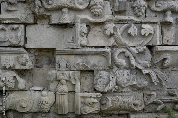 Obraz stone bas-relief with floral and object ornaments