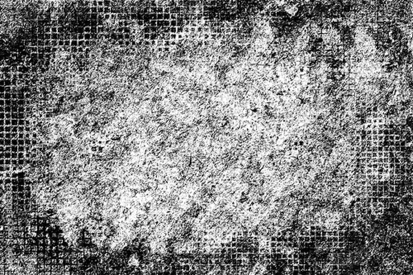 Fototapeta The grunge texture is black and white. Monochrome abstract background. Pattern of scratches, chips, and paint strokes. Black smudges, scuffing, wear and tear