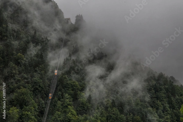 Fototapeta Cog railway nearly to top of mountain