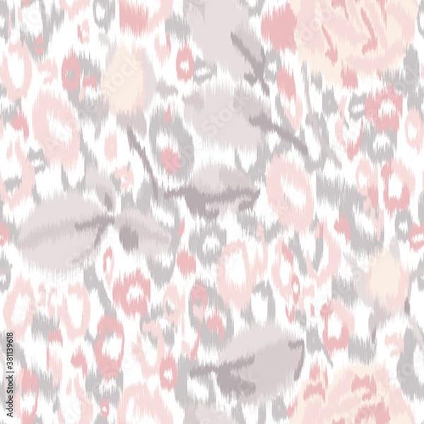 Fototapeta Leopard skin seamless pattern with roses. Animal background. vector illustration in pastel colors.