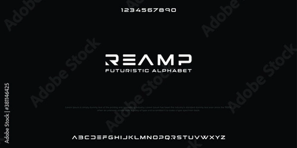 Fototapeta futuristic minimalist display font design, alphabet, typeface, letters and numbers, typography.
