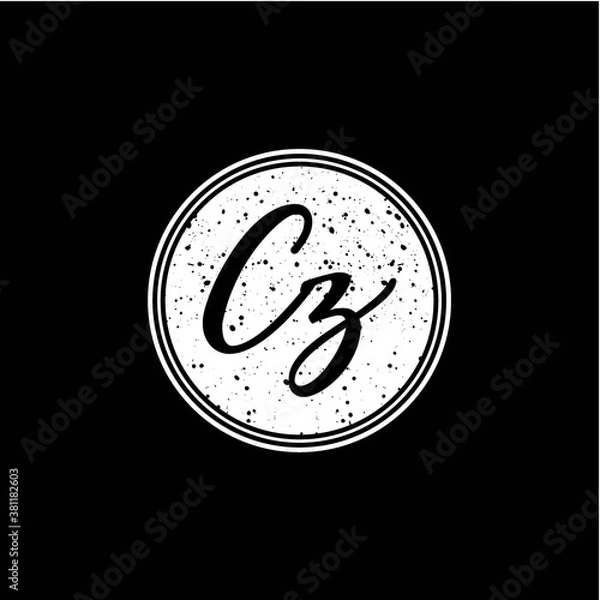 Fototapeta C Z Initial Handwriting In Black and White Circle Frame Design
