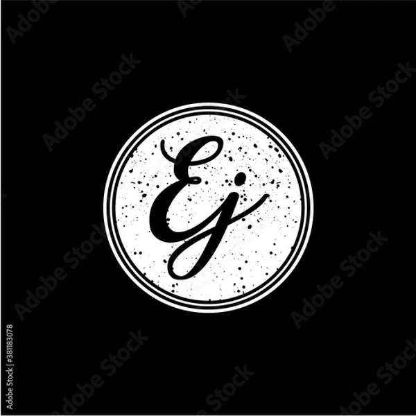 Obraz E J Initial Handwriting In Black and White Circle Frame Design