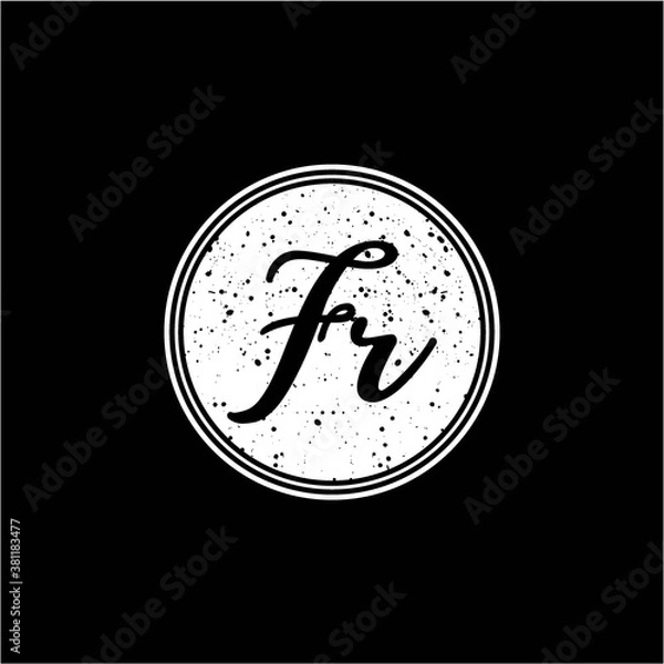 Obraz F R Initial Handwriting In Black and White Circle Frame Design