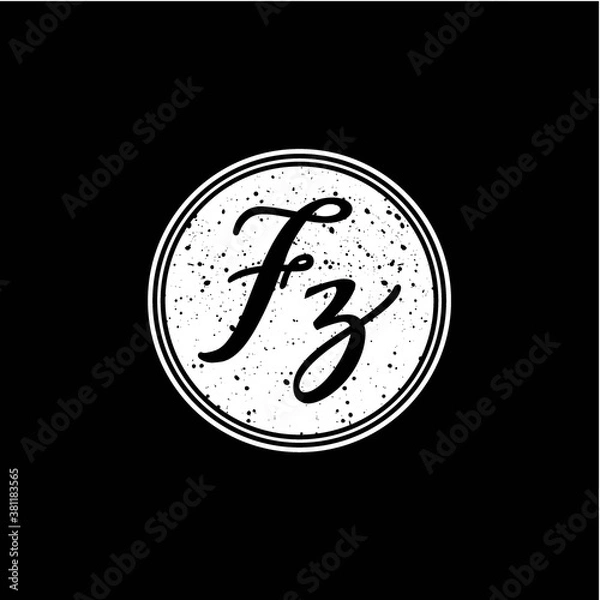 Obraz F Z Initial Handwriting In Black and White Circle Frame Design