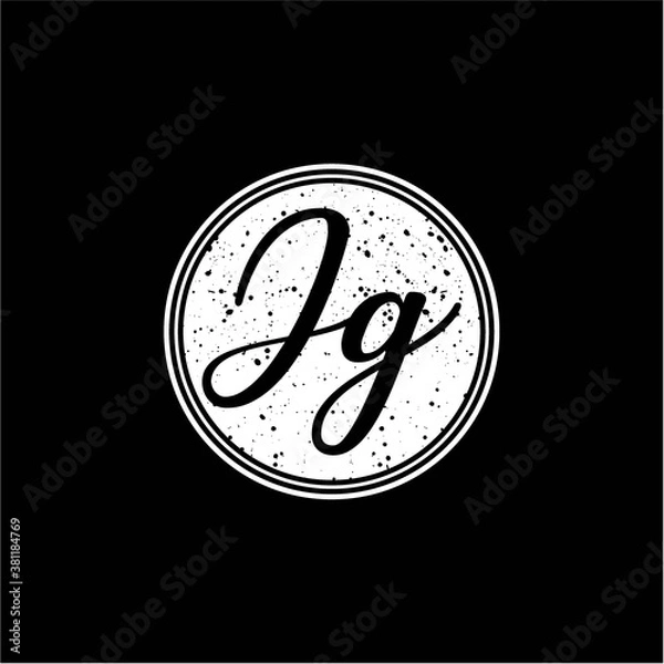 Fototapeta J G Initial Handwriting In Black and White Circle Frame Design