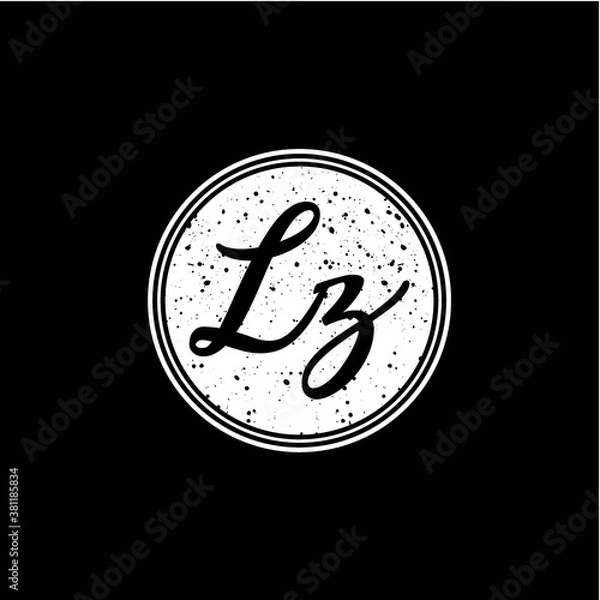 Fototapeta L Z Initial Handwriting In Black and White Circle Frame Design