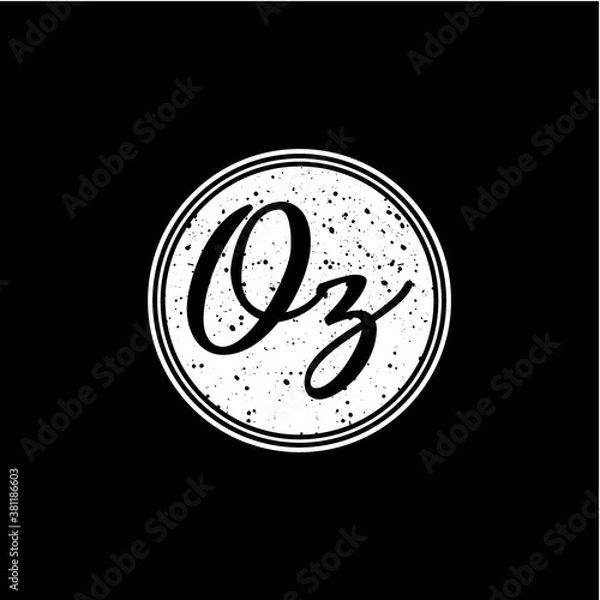 Obraz O Z Initial Handwriting In Black and White Circle Frame Design