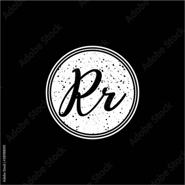 Fototapeta R R Initial Handwriting In Black and White Circle Frame Design