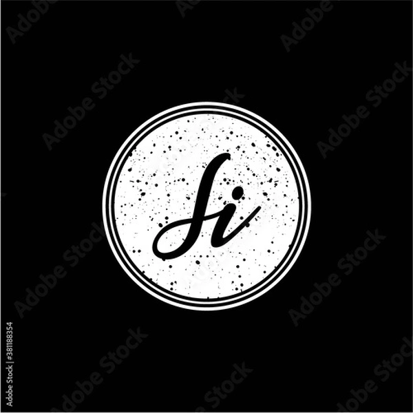 Obraz S I Initial Handwriting In Black and White Circle Frame Design