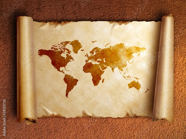 Obraz ancient scroll map with curled edges