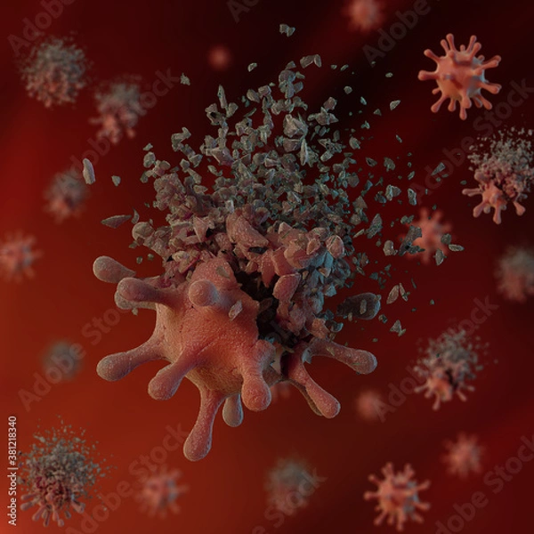 Fototapeta A coronavvirus fragmentation with red background