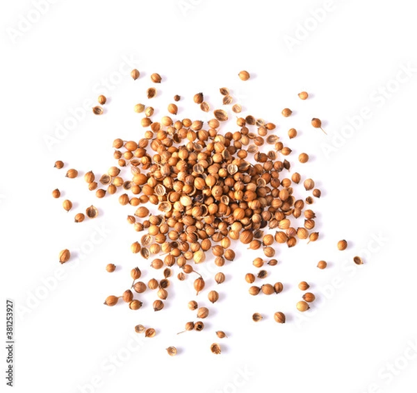Fototapeta Coriander seeds isolated on white background top view
