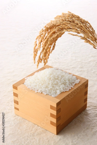 Fototapeta 升に盛った日本米と稲穂