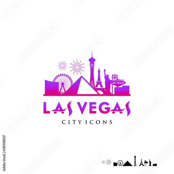 Obraz Las Vegas Iconic Buildings Logo Vector.