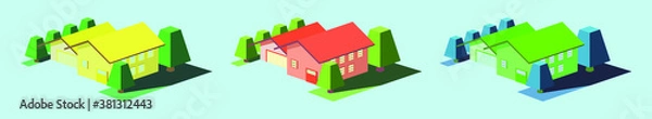 Fototapeta set of isometric house cartoon icon design template with various models. vector illustration isolated on blue background