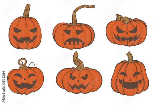 Fototapeta set of pumpkins with scary faces for Halloween