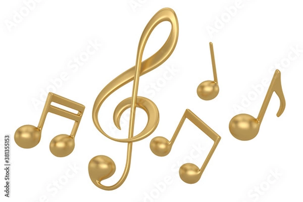 Fototapeta Gold musical note Isolated On White Background, 3D render. 3D illustration.