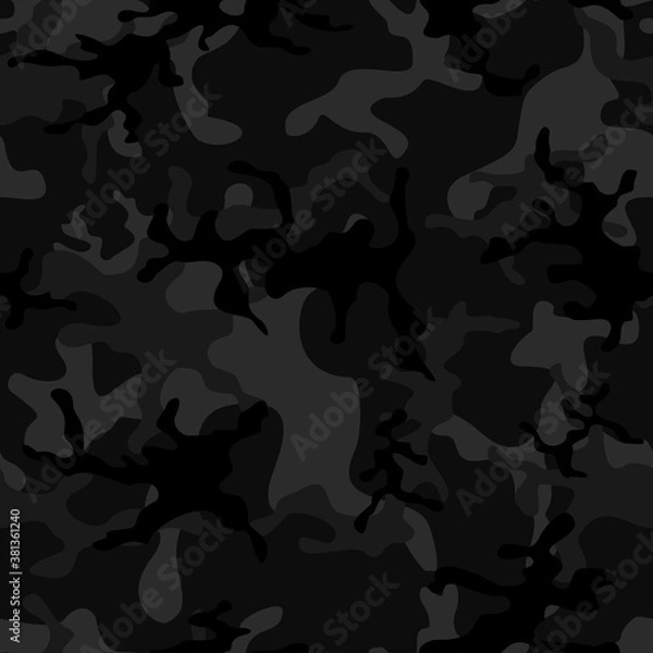 Fototapeta 
Black camouflage seamless pattern on textiles. Vector graphics. Ornament.