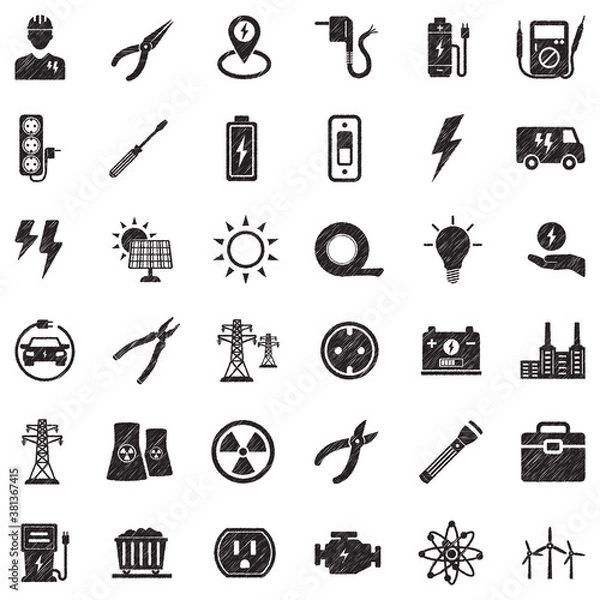 Obraz Electrical Icons. Black Scribble Design. Vector Illustration.