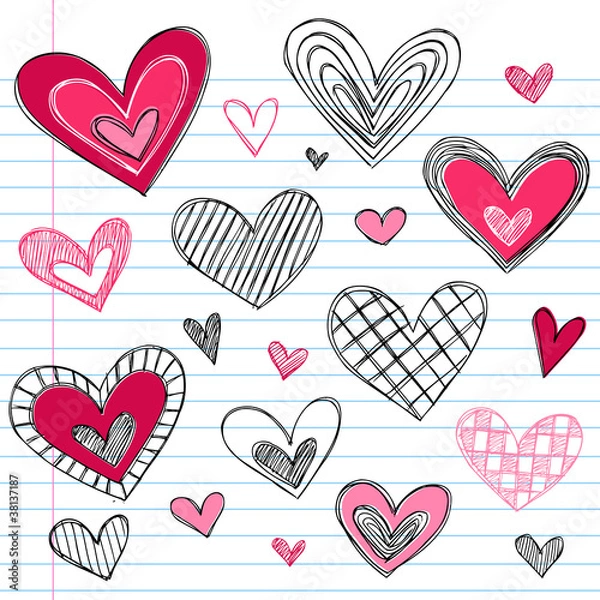 Obraz Hearts Sketchy Doodles Vector Illustration