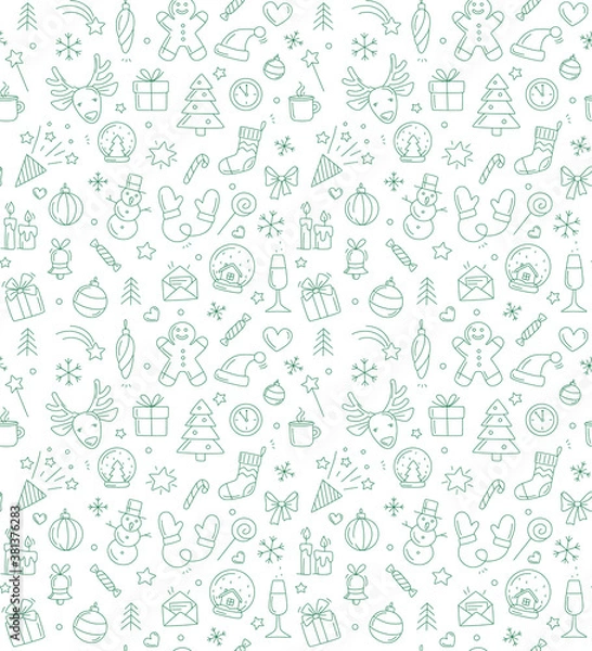 Fototapeta Merry Christmas Happy New Year seamless background pattern.