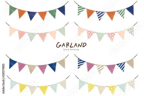 Fototapeta 色鉛筆で描いたガーランドのイラスト