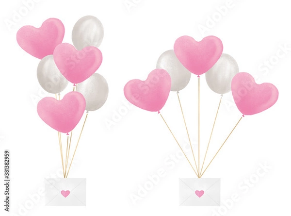 Fototapeta ハートの風船とラブレターのイラストセット