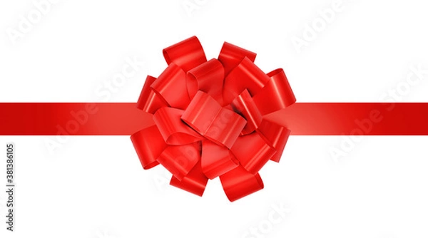 Fototapeta Czerwona wstążka na prezent gwiazdkowy. Ozdobny czerwony prezent świąteczna wstążka na białym tle. Renderowanie 3d.
