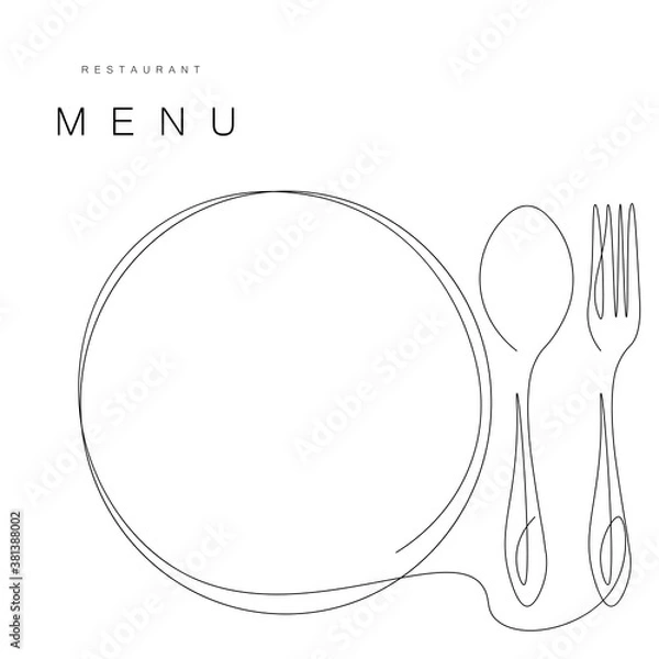 Fototapeta Menu restaurant background with fork and spoon. Vector illustration