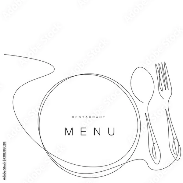 Fototapeta Menu restaurant background with plate, fork and spoon. Vector illustration