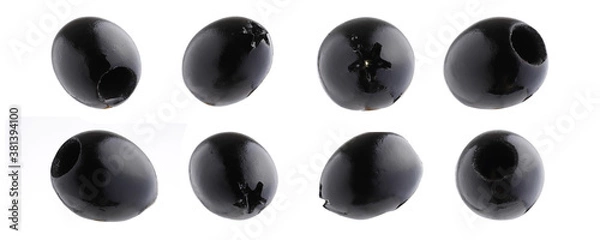 Obraz Set of black olives pitted isolated on white background