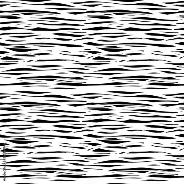 Fototapeta Abstract grunge horizontal stripe pattern. Hand drawn brush pen design with negative space. Seamless irregular linear vector design on white background. Irregular modern stripe. Appropriate for sports