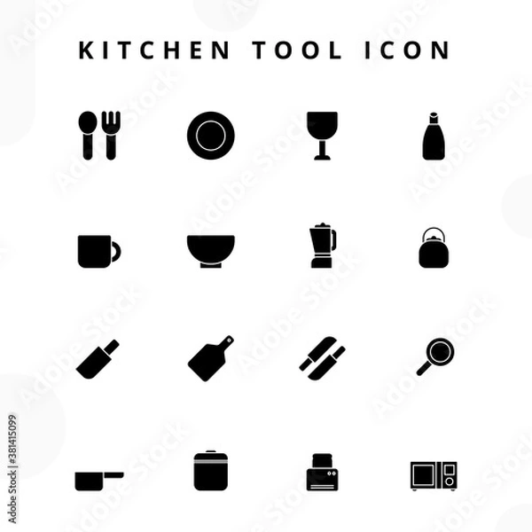 Fototapeta Kitchen tools solid icon set, vector illustration. Design for website, application, infographic, presentation, logo, banner etc.