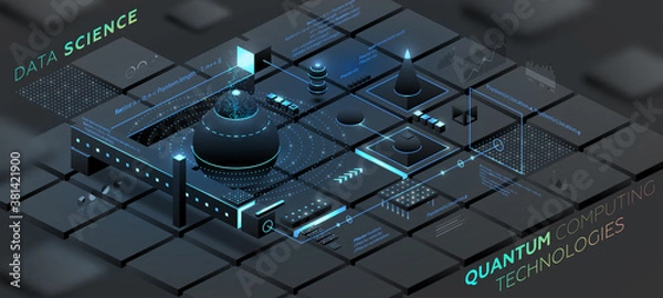 Obraz Artificial intelligence and robotic quantum computing processor isometric concept for business technology, engineering and innovations design. Eps10 vector illustration
