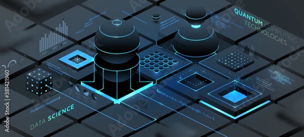 Fototapeta Artificial intelligence and robotic quantum computing processor isometric concept for business technology, engineering and innovations design. Eps10 vector illustration