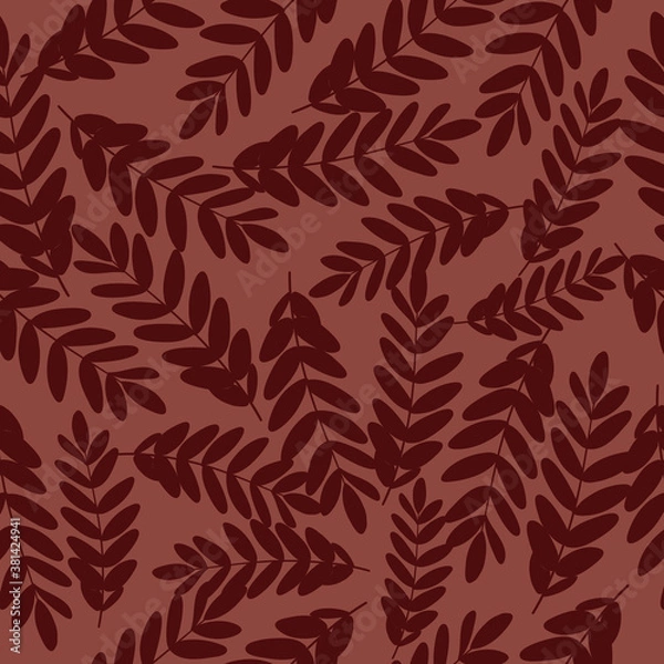 Fototapeta Vector seamless pattern with foliage in a red background.