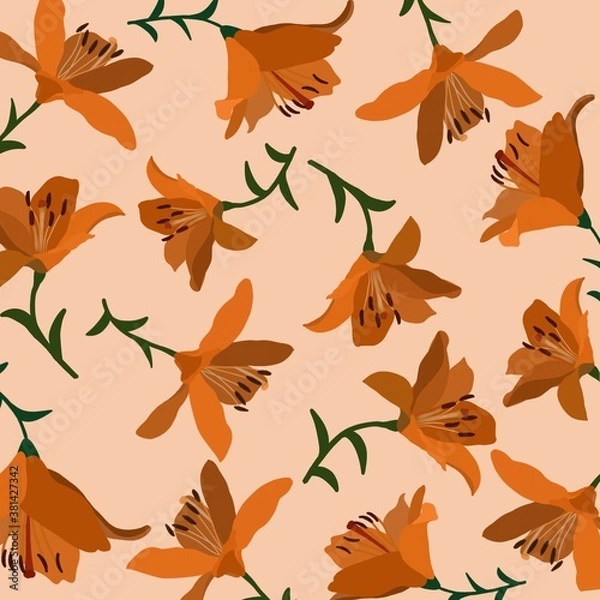 Obraz illustration with flowers in an orange background.